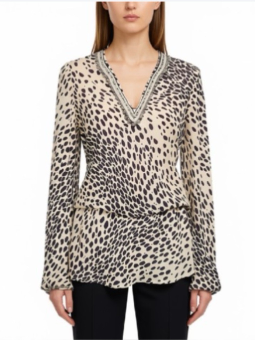 MILA 100% SILK LEOPARD PRINT DRAWSTRING TUNIC SIZE 10